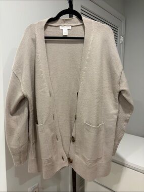 H&M Light Beige Oversized Drop Shoulder Cardigan